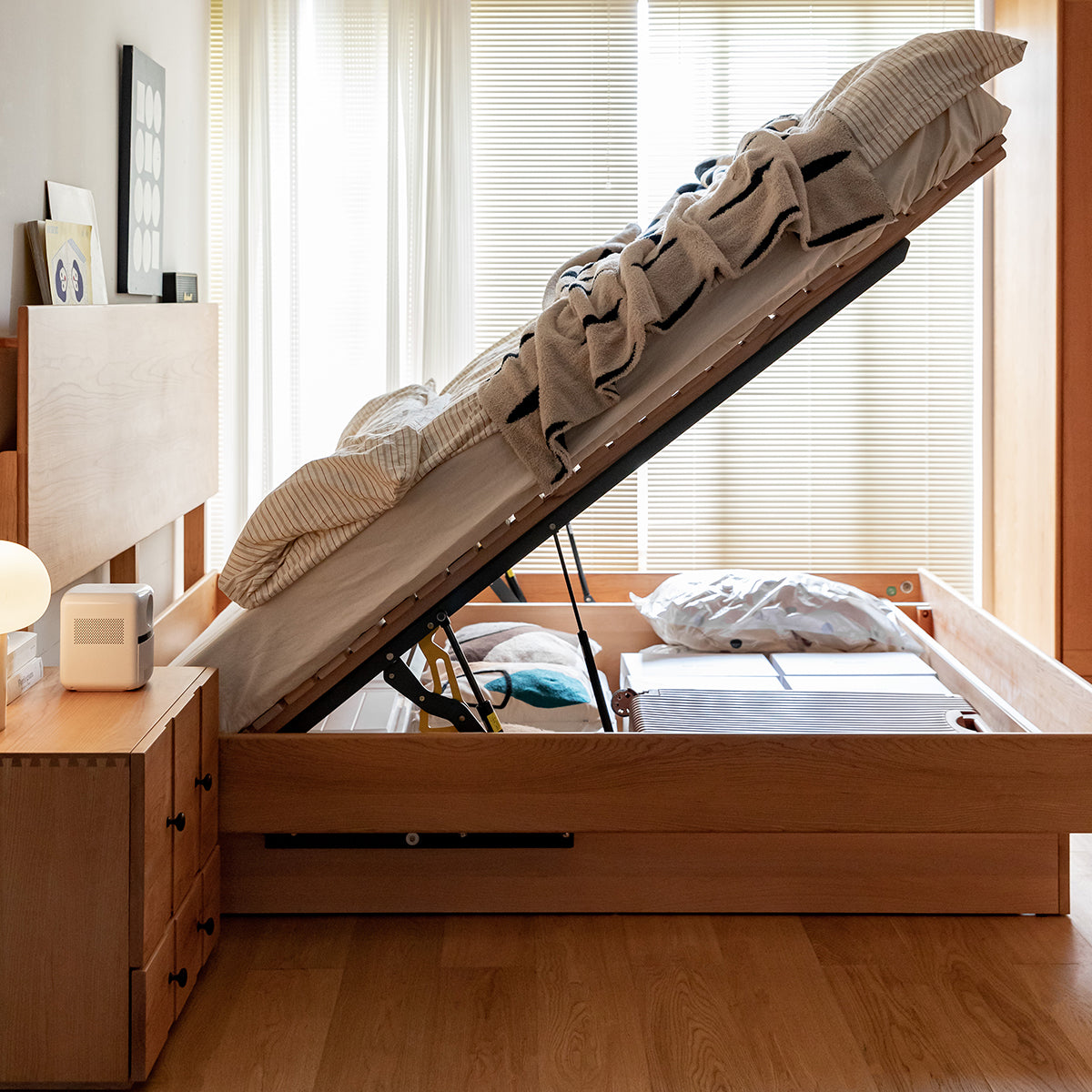 Cherry Wood Storage Bed Frame
