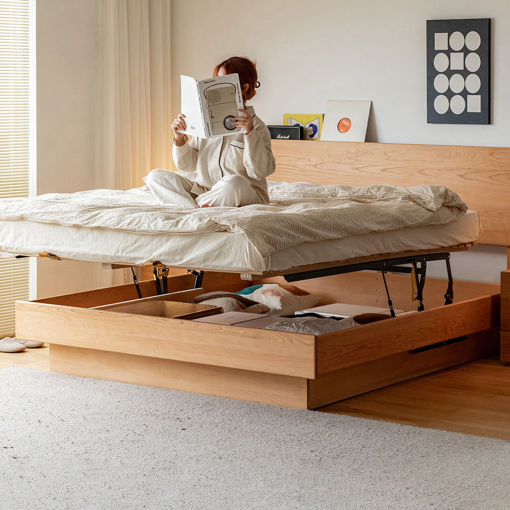 Cherry Wood Storage Bed Frame
