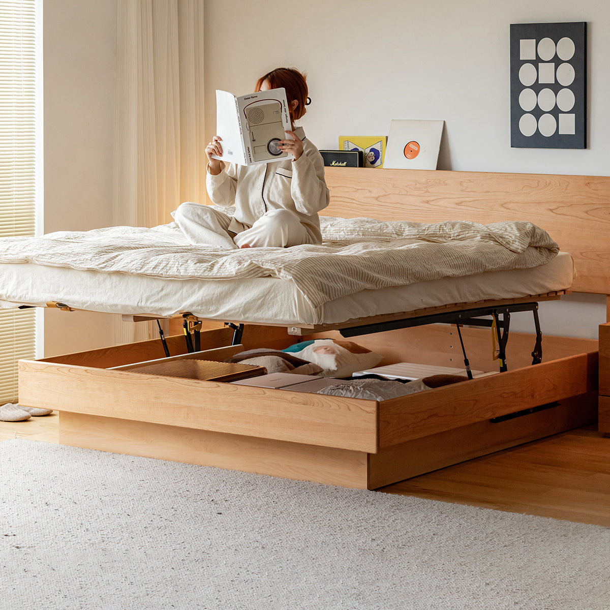 Cherry Wood Storage Bed Frame