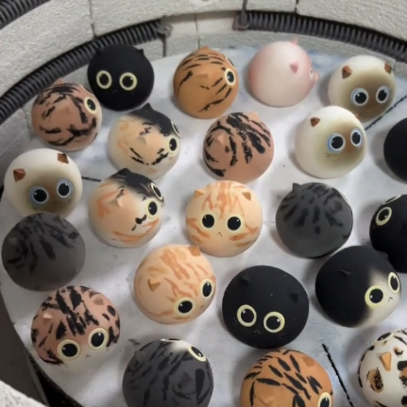 Handmade Jingdezhen Ceramic Cat Figurine