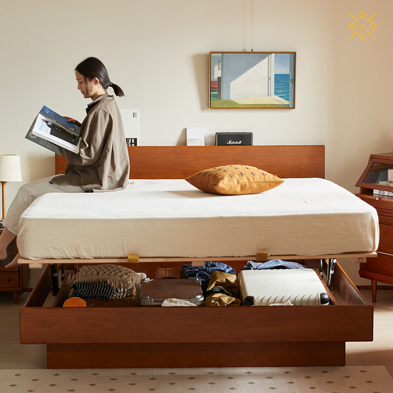 Natural Wood Storage Bed