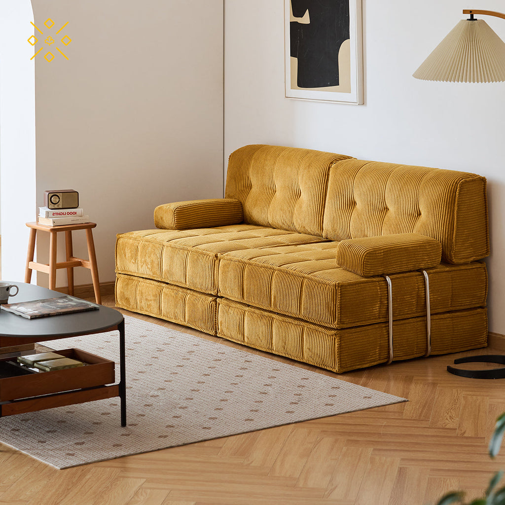 Retro Mustard Yellow Velvet Sofa