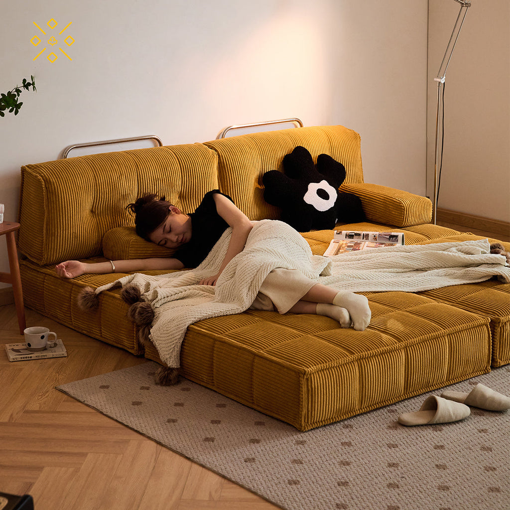 Retro Mustard Yellow Velvet Sofa