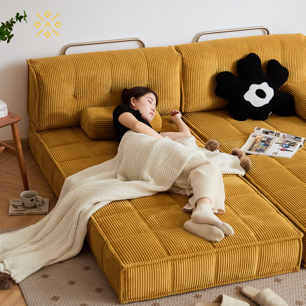 Retro Mustard Yellow Velvet Sofa