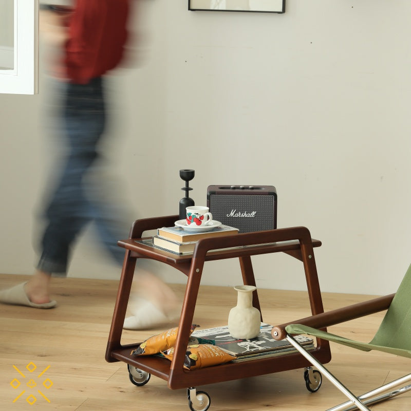 Compact Walnut Mobile Cart