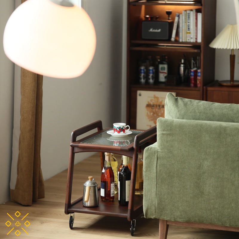 Compact Walnut Mobile Cart