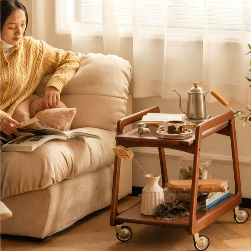 Compact Walnut Mobile Cart