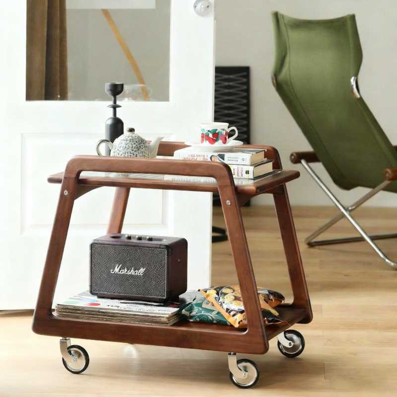 Compact Walnut Mobile Cart