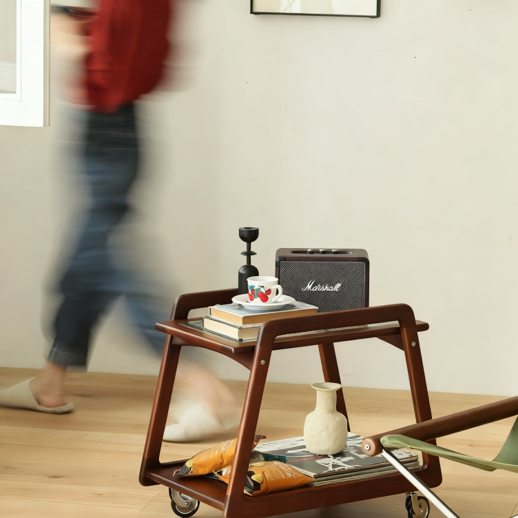 Compact Walnut Mobile Cart