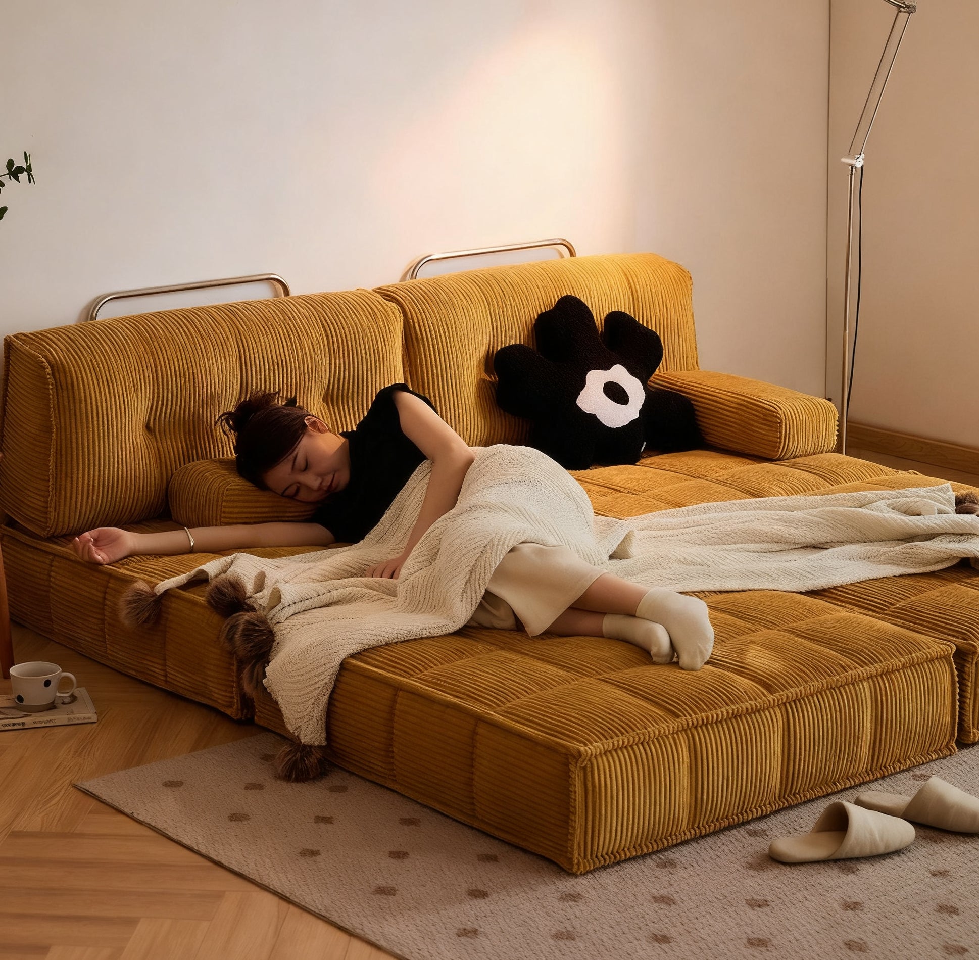 Retro Mustard Yellow Velvet Sofa