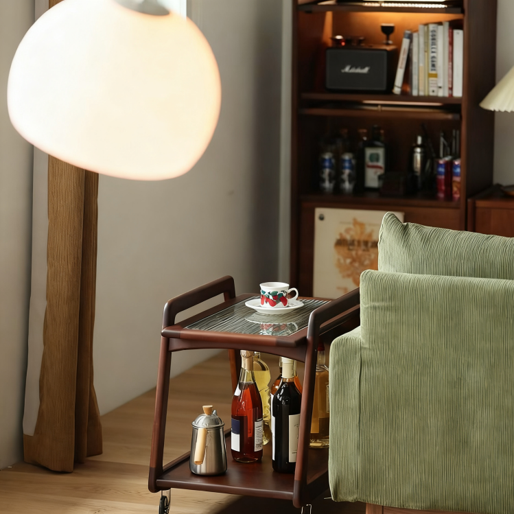 Compact Walnut Mobile Cart